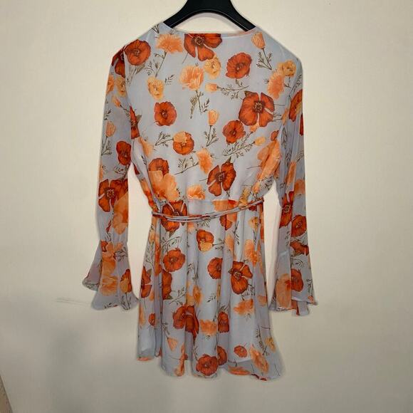 Lulus Long Sleeve Wrap Dress Orange Floral Fall Short Dress Ruffles Fairy XL - Picture 7 of 16